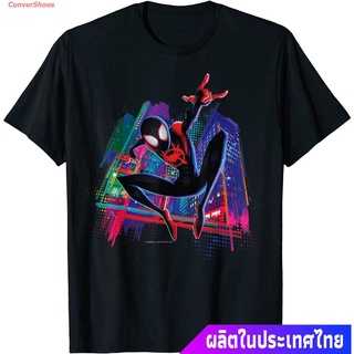 เสื้อเด็กหญิง เสื้อยืดแขนสั้น Marvel Spider-Man Miles Morales Graffiti City T-Shirt Sports T-shirt