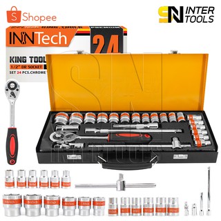 InnTech King Tools ชุดเครื่องมือ ประแจ ชุดบล็อก 24 ชิ้น ขนาด 1/2 นิ้ว (4 หุน) ชุดประแจ KING TOOLS SERIES ผลิตจากเหล็ก CR-V Chrome Vanadium อย่างดี รุ่น WKT-24PCS