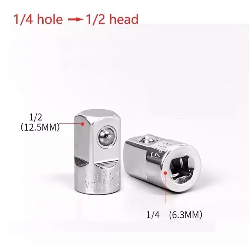 ข้อต่อ-ข้อเพิ่มขนาด ด้ามบล็อก ข้อแปลง 1/4" เป็น 1/2" (2หุนเป็น4หุน) ข้อเพิ่ม ข้อต่อบล็อก Socket Adapter