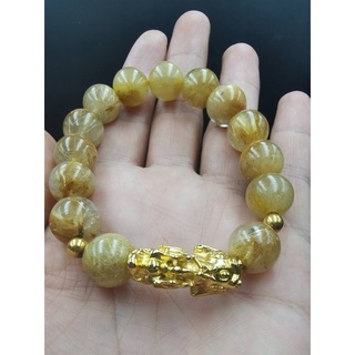 สร้อยข้อมือไหมทองและปี่เซียะนำโชค ขนาดหิน 8-12 มิล