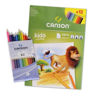 CANSON Kids สมุดวาดเขียนA4 90แกรม30แผ่น + สีไม้12สี