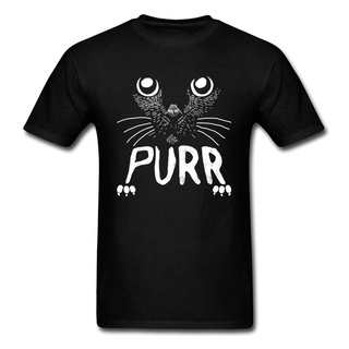 เสื้อยืดคอกลม ผ้าฝ้าย 100% พิมพ์ลายการ์ตูนแมว PURR R R สีดํา สีขาว แฟชั่นฤดูร้อน สไตล์ฮาราจูกุ สําหรับผู้ชาย และผู้หญิงS