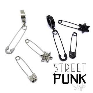 street punk style ต่างหูเข็มกลัด สแตนเลสแท้