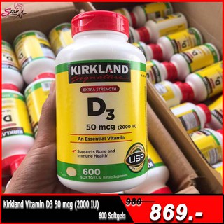 Kirkland Vitamin D3 50 mcg (2000 IU) 600 Softgels Exp03/2024