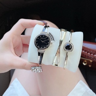 (ผ่อน0%) เซ็ทนาฬิกา Anne klein watch set ✔️หน้าปัดกลม สีทอง กำไล สีดำ 26.5 มม.