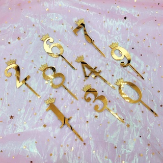 【พร้อมส่ง】ป้ายตัวเลขอะคริลิค รูปมงกุฎ สําหรับตกแต่งเค้ก
