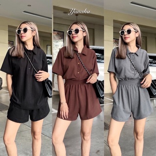 พร้อมส่ง 🔥ชุดเซ็ต2ชิ้น เสื้อโปโลแขนสั้น ทรงบอยๆ คุมโทนสวยๆ