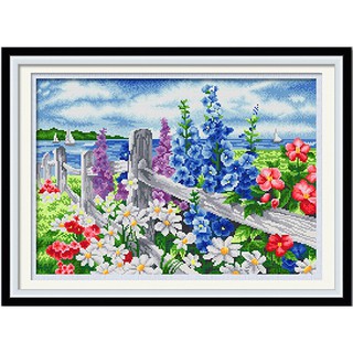 ชุดปักครอสติชพิมพ์ลาย รั้วดอกไม้ (Flower fence cross stitch kit)