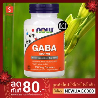 พร้อมส่ง!! Now Foods : GABA : 500 mg ; Gamma Aminobutyric Acid (GABA), 100 Veg Capsules