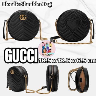 GUCCI GG Marmont Series กระเป๋าสะพายไหล่มินิทรงกลม/กระเป๋าสะพายโซ่/กระเป๋าสะพายข้าง