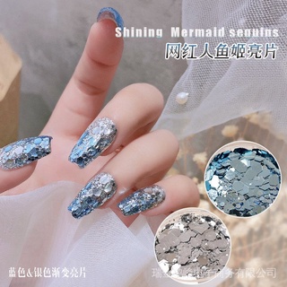 พร้อมส่ง ราคาขายส่ง แผ่นกลิตเตอร์ เลื่อมนางเงือก ไล่โทนสีฟ้า สําหรับตกแต่งเล็บ
