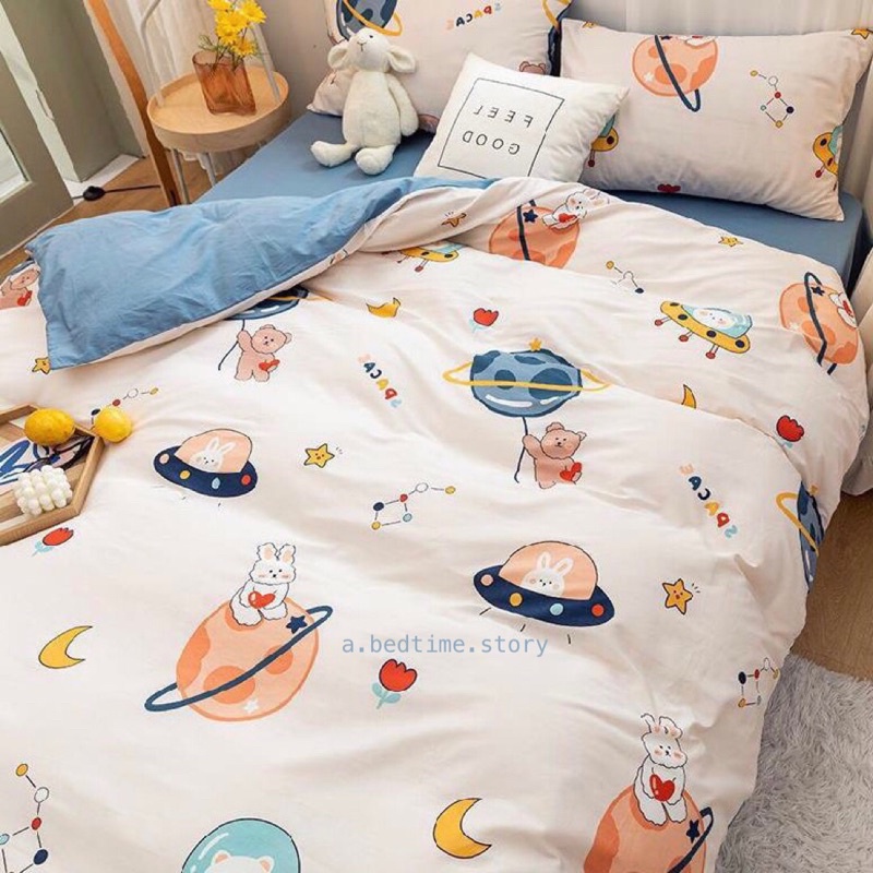 พร้อมส่ง เซ็ตผ้าปูที่นอน พร้อมผ้านวมลายอวกาศ