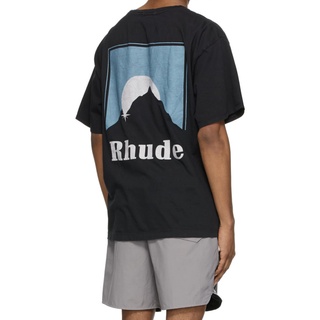 Rhude เสื้อยืดแขนสั้น ผ้าฝ้าย พิมพ์ลายธีมพระอาทิตย์ตก ไฮสตรีท สไตล์คลาสสิก สําหรับผู้ชาย และผู้หญิงS-5XL