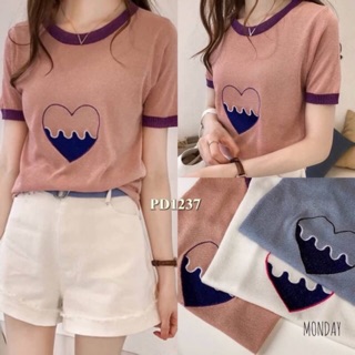 เสื้อไหมพรมแขนสั้น ลายหัวใจ ผ้าวิ้ง กลิตเตอร์แน่น สีสวย
