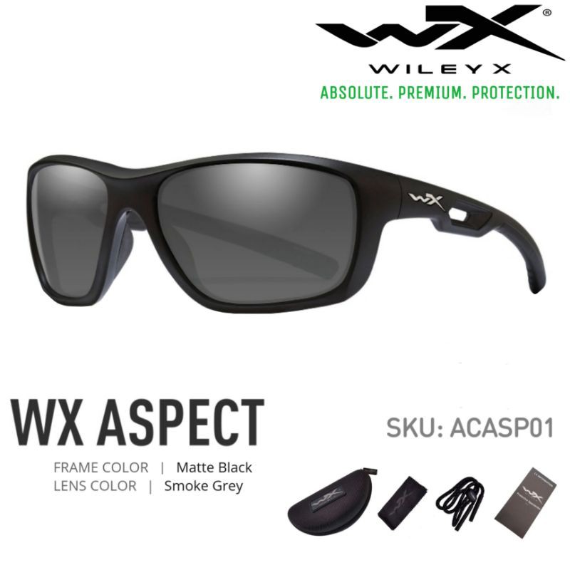 แว่นตา Wiley X แท้ รุ่น ASPECT เลนส์กันสะเก็ดสีเทาดำ กรอบสีดำ ขาสปริงค์ใส่สบายไม่บีบแก้มกันกระแทก