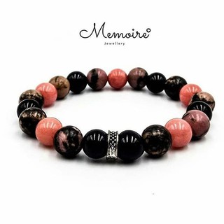 สร้อยข้อมือหินแท้ Onyx + Rhodonite + Rhodochrosite ขนาด 6,8 มิล