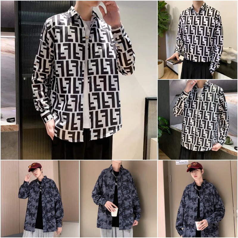 COD แฟชั่นเสื้อเชิ้ตผู้ชายแขนยาว ทรงโอเวอร์ไซส์ เสื้อพิมพ์ลาย สไตล์ฮาวาย เสื้อคอปก สวมใส่สบาย ไม่ต้องรีด Size: M-3XL