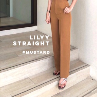 [พร้อมส่ง] Lilyy Straight #Mustard กางเกงขายาวเอวสูง ขากระบอกตรง สีเหลืองมัสตาร์ด ตะขอหน้า ซิปหน้า เนื้อผ้าดี