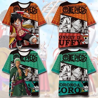 เสื้อยืดแขนสั้นลําลอง ทรงหลวม พิมพ์ลายอนิเมะวันพีช Ellen Luffy Zoro Nami Sanji พลัสไซซ์ สําหรับผู้ชาย และผู้หญิง