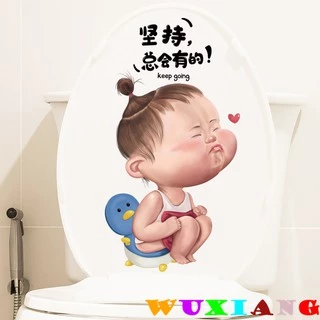 【wuxiang】สติกเกอร์ติดฝาชักโครก กันน้ํา มีกาวในตัว ลายตลก สําหรับห้องน้ํา