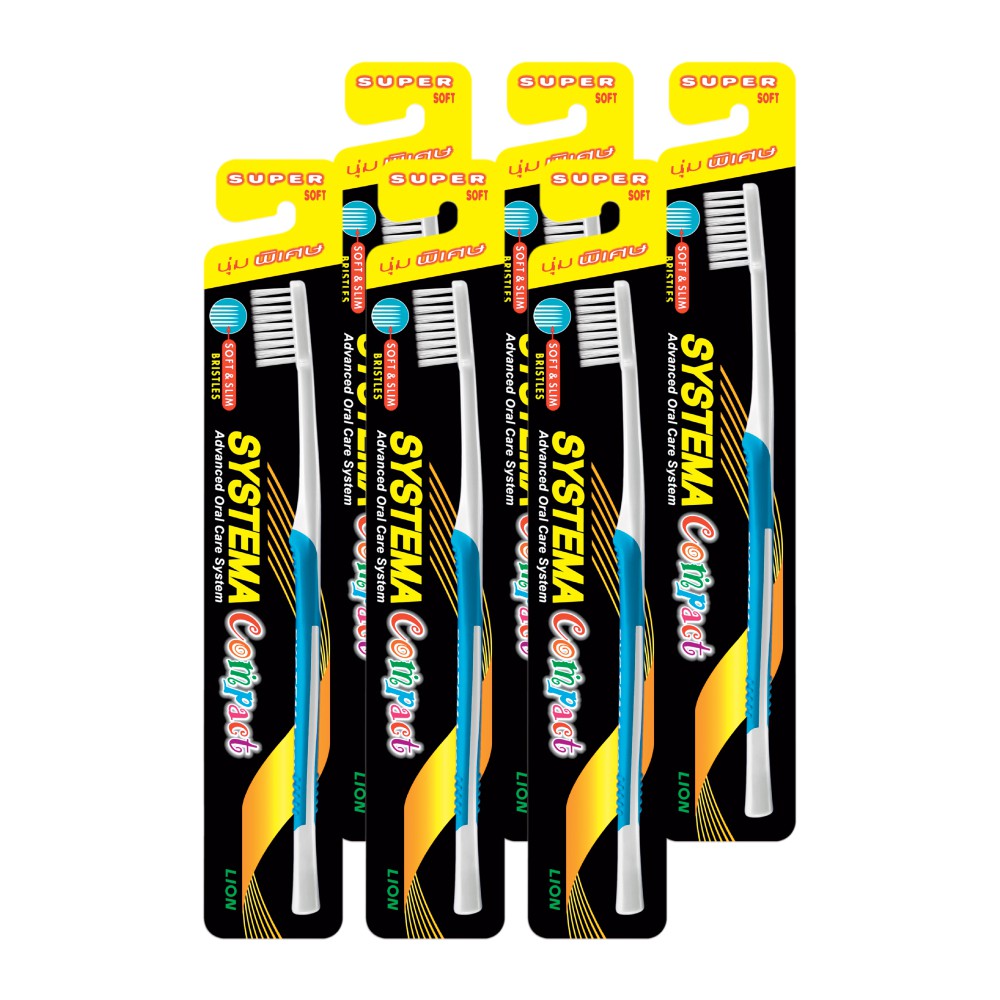 SYSTEMA แปรงสีฟัน ซิสเท็มมา รุ่นหัวแปรงขนาดเล็ก Compact ขนแปรงนุ่มพิเศษ Super Soft 6 ด้าม