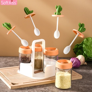 Softkiss ที่ใส่เครื่องปรุง พร้อมช้อนในตัว มี 2 แบบ กันชื้น ขวดใส่เครื่องปรุง ขวดแก้วใส่เครื่องปรุง กระบองเพชรน่ารัก