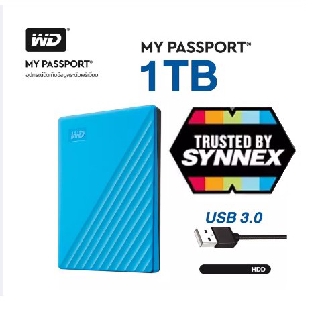 ฟรี!!เคส WD HDD 1TB My Passport (สีฟ้า) ความจุ 1 TB USB 3.0 External Harddisk Western Digital