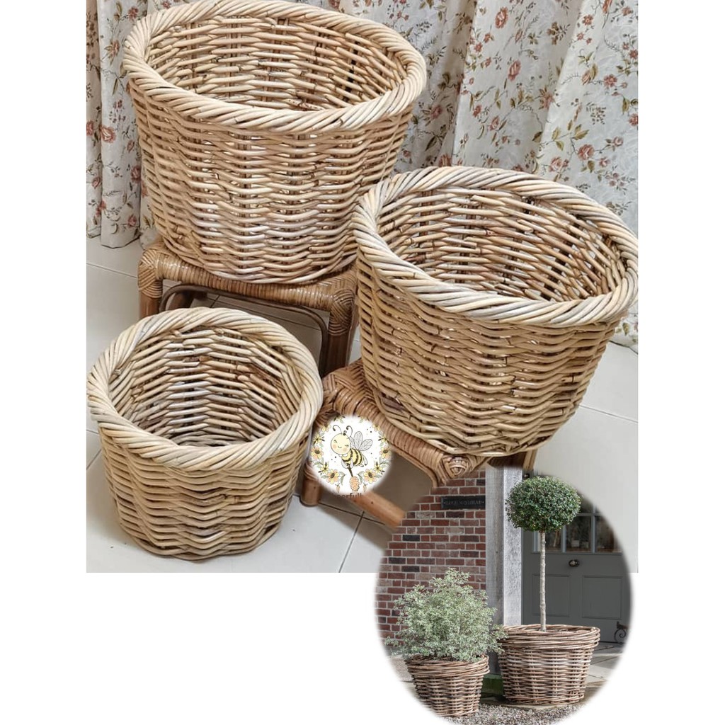 [The Rattan House] Large Rattan Planter Basket/ Rattan Plant Stand / Rattan Storage Basket/ Pasu Bun