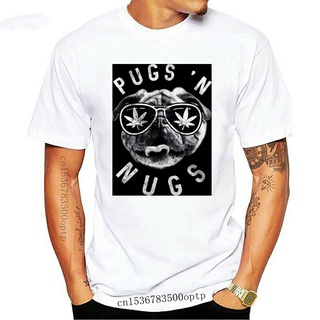 เสื้อยืดสีขาวผู้หญิง - ผ้าฝ้ายเสื้อยืดบุรุษ Pugs N Nugs ตลกหม้อสูบบุหรี่ทีวัชพืชคนรัก 420 สุนัขสโตเ