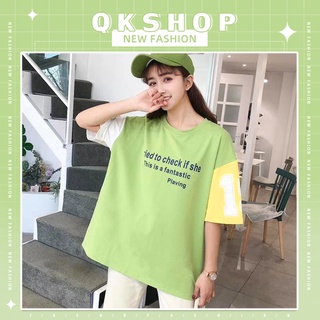 QKshop 🛒🔥คนเก๋เค้าใส่กันจ๊ะ  เสื้อยืดคอกลมสีสันสดใสมาก แม่แขนสลับสีใครอยากได้ไม่ต้องรอ ไปจัดกันเลยงับ