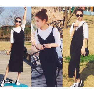 N2231Set 2 ชิ้น เสื้อยืดคอกลมแขนสั้น + มาพร้อมเอี้ยมสายเดี่ยว