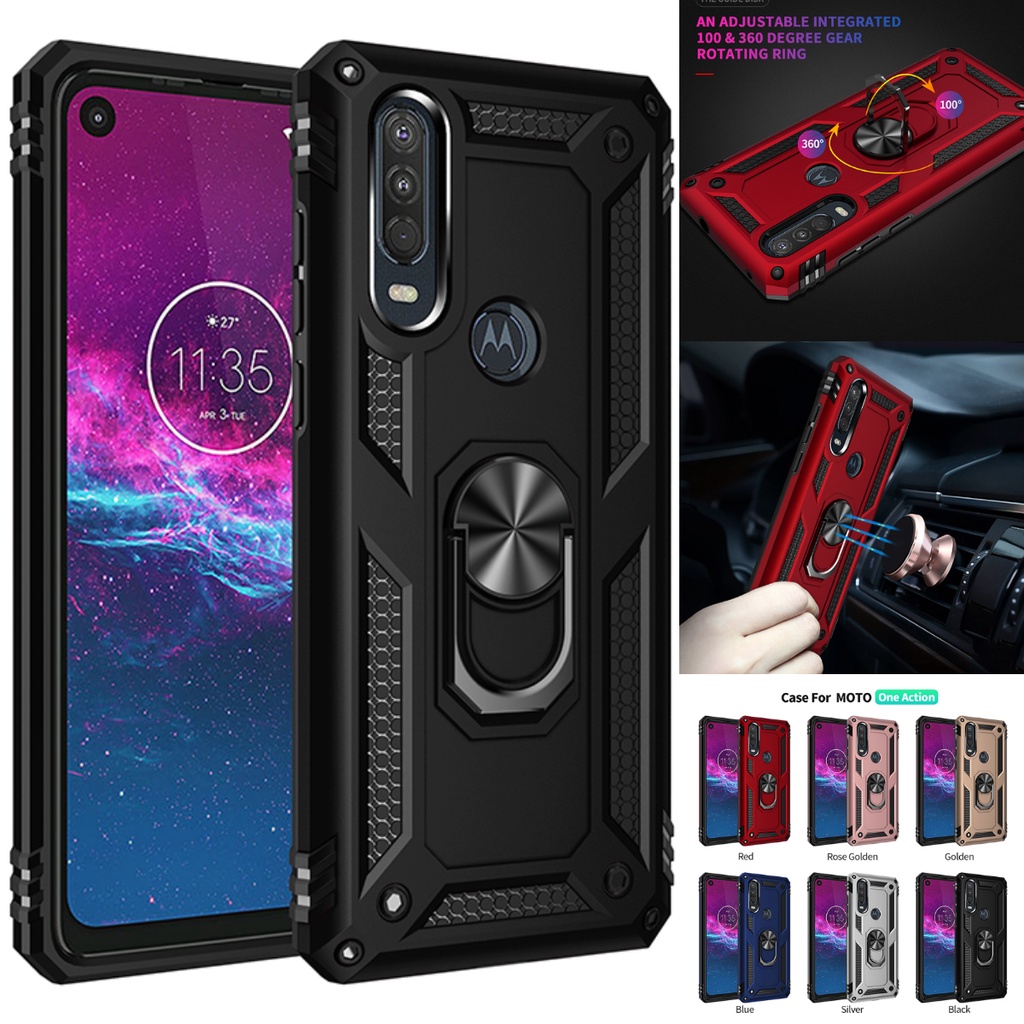 Motorola One Action /One Vision /One Fusion/One Zoom /One Macro / One Hyper เคสเกราะทหารกันกระแทก 360° ที่วางแหวน ที่วางโทรศัพท์แบบขาตั้ง