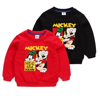 เสื้อสเวตเตอร์ผ้าฝ้าย แขนยาว พิมพ์ลาย Mickey Mouse สำหรับเด็ก 9 สี 90-130cm