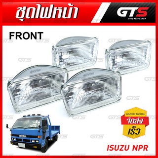 ชุด โคมไฟหน้า เสื้อไฟ ไฟหน้า 24V 65/55W ขนาด 4.2"x6.5" 4 ดวง สีใส สำหรับ Isuzu NPR ปี 1994-2005