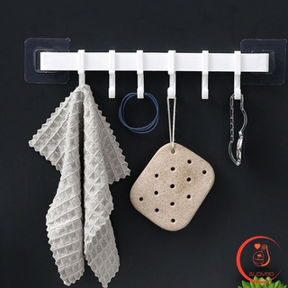 แบบติดแผ่นกาว  """ราวตะขอ""" พลาสติกอเนคประสงค์  ไม่ต้องเจาะผนัง Towel rack