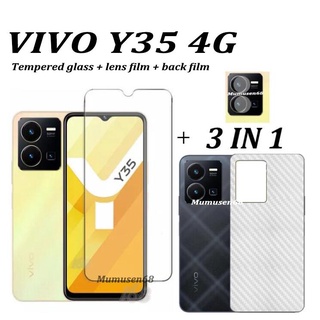 3 in 1 ฟิล์มกระจกนิรภัยใส ไร้ขอบ และเลนส์กล้อง และฟิล์มด้านหลัง สําหรับ vivo Y35 Y22 Y22S Y16 Y02S Y77e Y33e Y35 Y01 Y21 Y21T Y15S Y76 Y30 5G Y77 5G