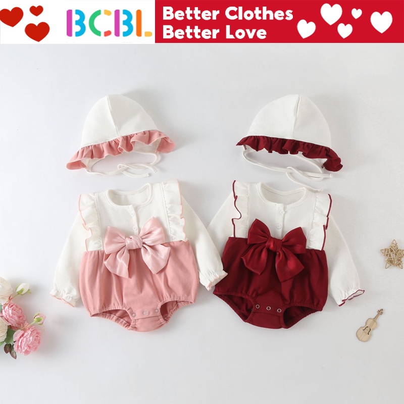 Bcbl ชุดรอมเปอร์ บอดี้สูท แขนยาว วันพีช เจ้าหญิง ดวงจันทร์ โบว์น่ารัก พร้อมหมวก 2 ชิ้น สําหรับเด็กทารกแรกเกิดผู้หญิง