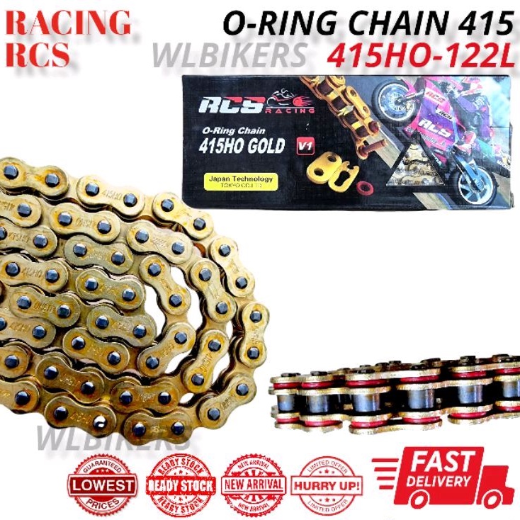 RACING RCS ORING CHAIN 415HO-122L 132L GOLD O-RING 415 X 122L RANTAI EMAS Y16 Y15 RS150 LC EX5 WAVE 