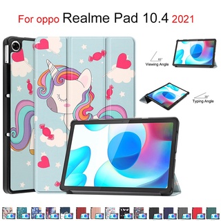 เคสแท็บเล็ตหนัง Pu แบบแข็งพับได้สําหรับ Oppo Realme Pad 10.4 นิ้ว 2021