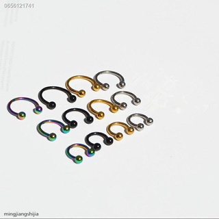 จิวจมูกแบบไม ที่เจาะจมูก เจาะจมูกเจาะจมูกปลอม เจาะ❒♙Medical Steel Titanium Steel Nipple Nails Navel Ring Horseshoe Ring