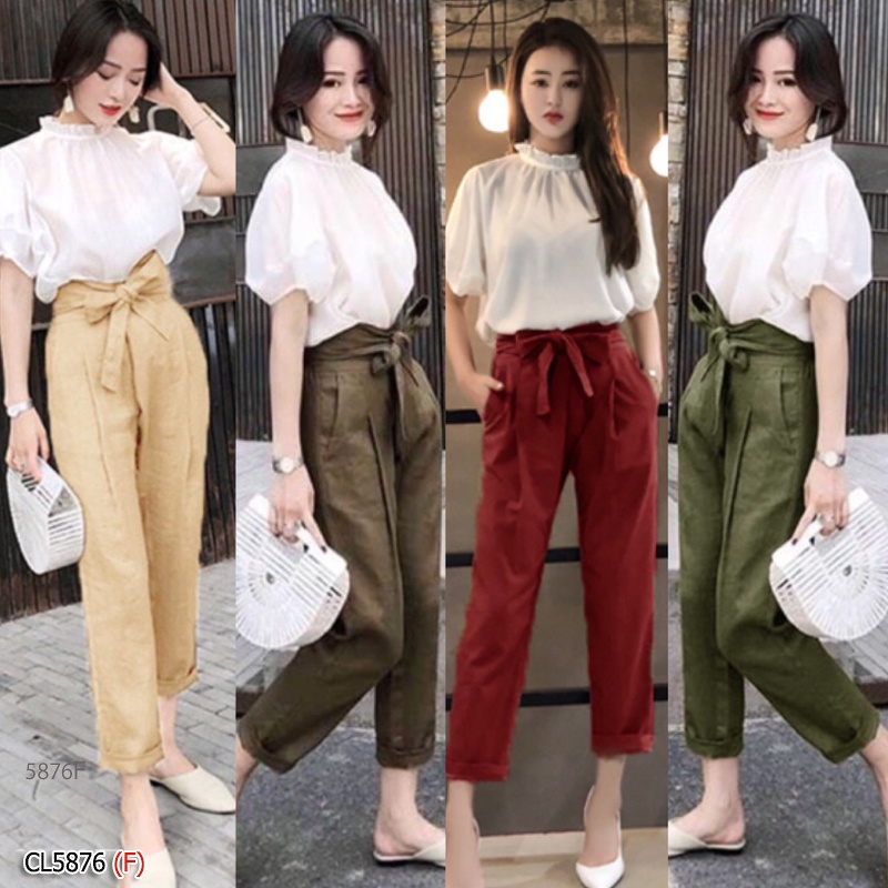 CL5876 เซ็ต 2 ชิ้น เสื้อคอแต่งระบาย แขนพองตุ๊กตา ด้านหลังมีกระดุมติด 1 เม็ด