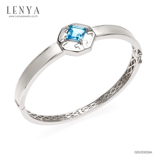 Lenya Jewelry กำไลบลูโทแพซ ตัวเรือนเงินแท้ 925 ชุบโรเดียม ฉลุลายเพิ่มความสวยงาม