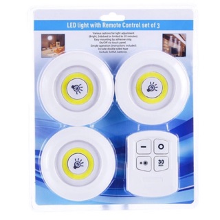 Led Light With Remote Control ไฟ LED ไร้สาย + รีโมท (ไฟ 3 ดวงนรีโมท) ตั้งเวลาปิดได้.