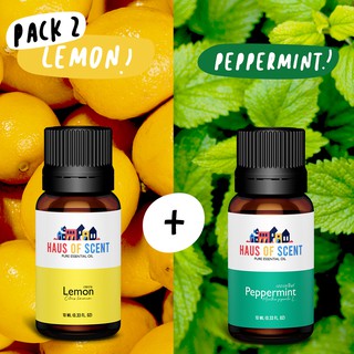 (แพคคู่) น้ำมันหอมระเหย เลมอน + เปปเปอร์มินต์ 10 ml. (LEMON + PEPPERMINT  Essential Oil) -  น้ำมันหอมใส่เครื่องพ่นอโรม่า