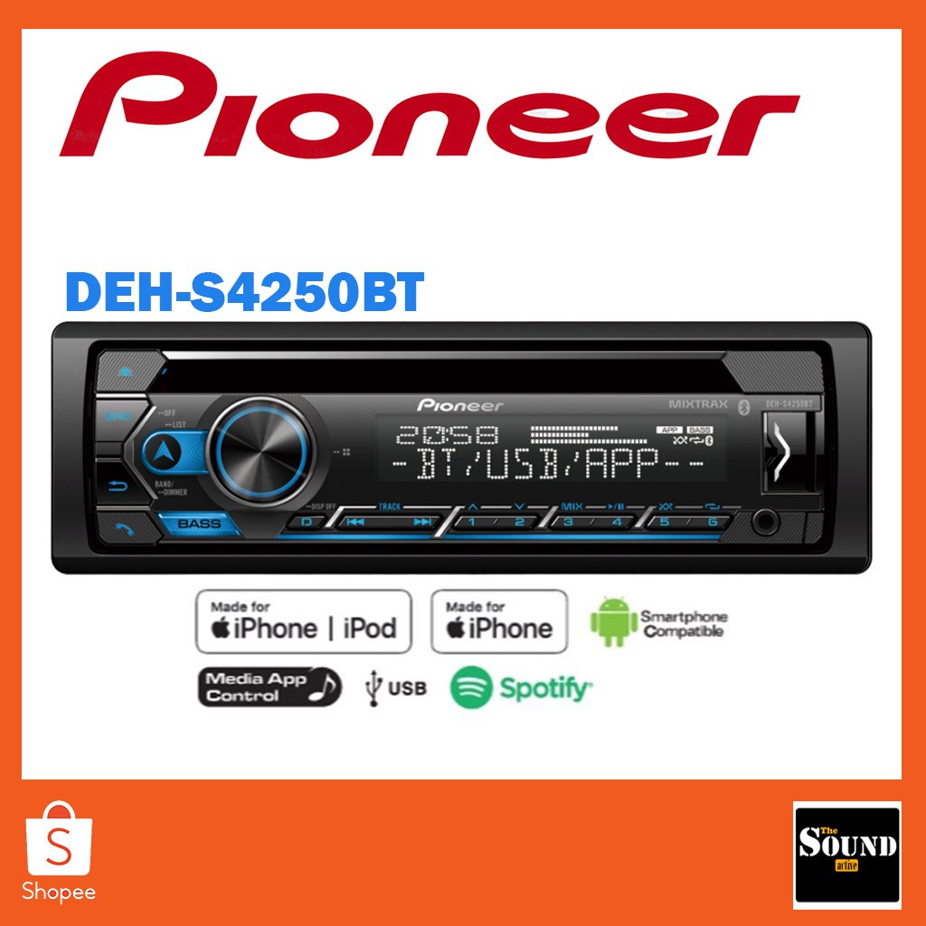 Pioneer DEH-S4250BT เครื่องเล่นติดรถยนต์ 1DIN  CD MP3 AUX Bluetooth วิทยุ 1 ดินบลูทูธ