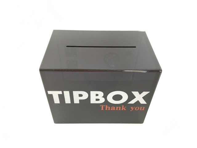 กล่อง Tip Box อะคริลิค สีดำใสเข้ม ตัวหนังสือสกรีน สีเงิน ขนาด 15x12x10cm. - รูปที่ 2