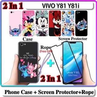 2 IN 1 เคส VIVO Y81 Y81i เคส พร้อมกระจกนิรภัย โค้ง เซรามิก ป้องกันหน้าจอ การออกแบบสติตช์ และมินนี่