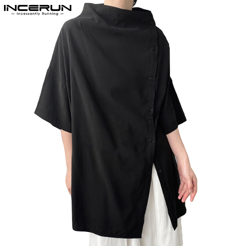 Incerun เสื้อลําลอง แขนสั้น สีพื้น ทรงหลวม แฟชั่นสําหรับผู้ชาย
