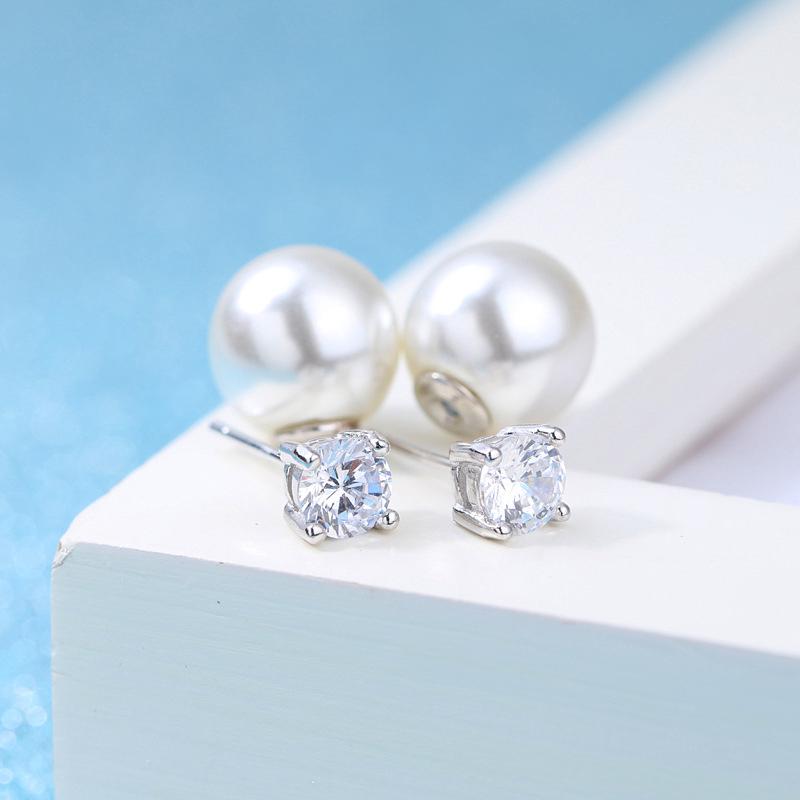 ตุ้มหูเงิน 925 มุกประดับเพชรผู้หญิง WE55R Earrings Silver Jewelry