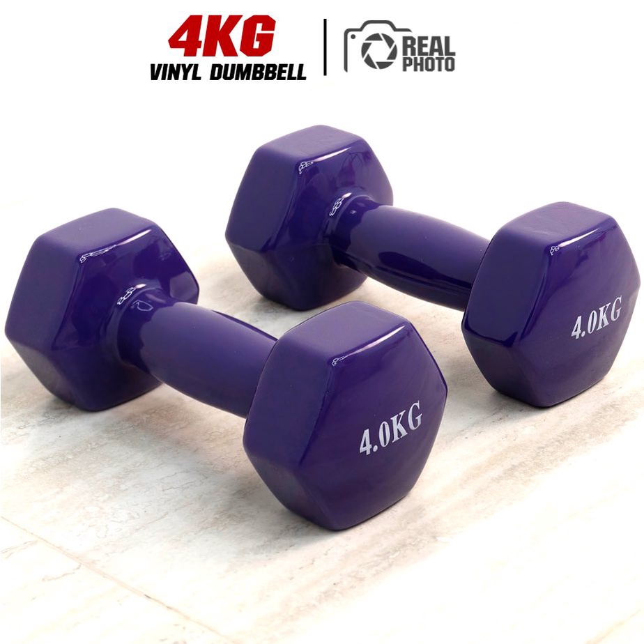 Dumbbell ดัมเบล หุ้มยางไวนิล สีม่วง ขนาด 4 กิโล (1 คู่) - เครื่องออกกำลังกาย แบรนด์ IRONTEC